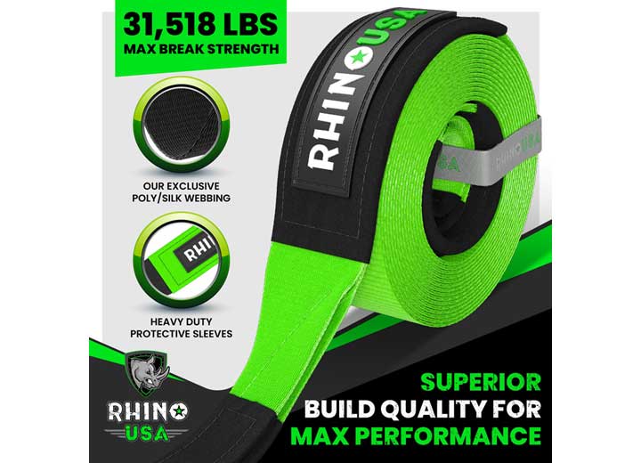 Heavy-Duty 3in x 30ft Green Recovery Tow Strap