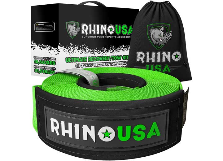 Heavy-Duty 3in x 30ft Green Recovery Tow Strap