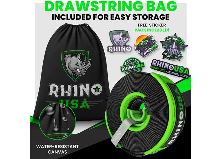 Heavy-Duty 3in x 30ft Green Recovery Tow Strap