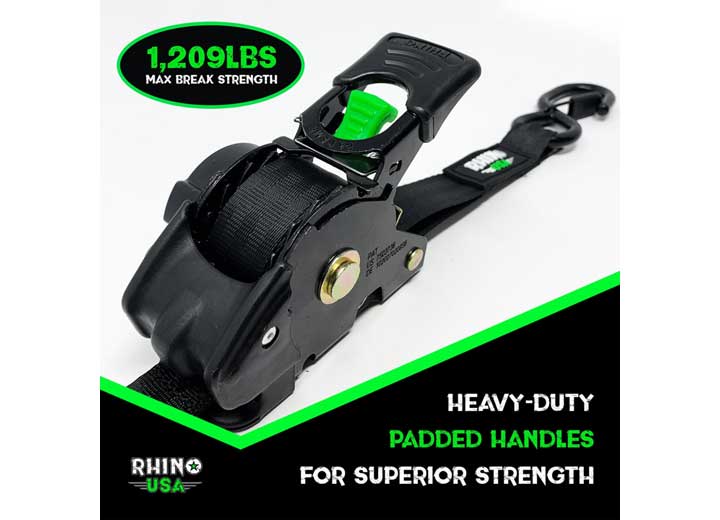 Rhino USA Green 1" x 10' Retractable Ratchet Straps (4-Pack) - Heavy-Duty Cargo Tie-Downs for Outdoor Adventures