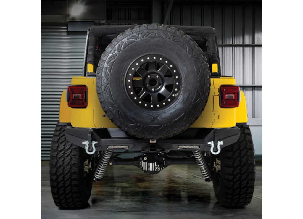 18-C WRANGLER JL 2/4DR GEN 2 XRC REAR BUMPER W/SOLID D-RING AND JACK POINT MOUNT; TEXTURE BLACK Smittybilt