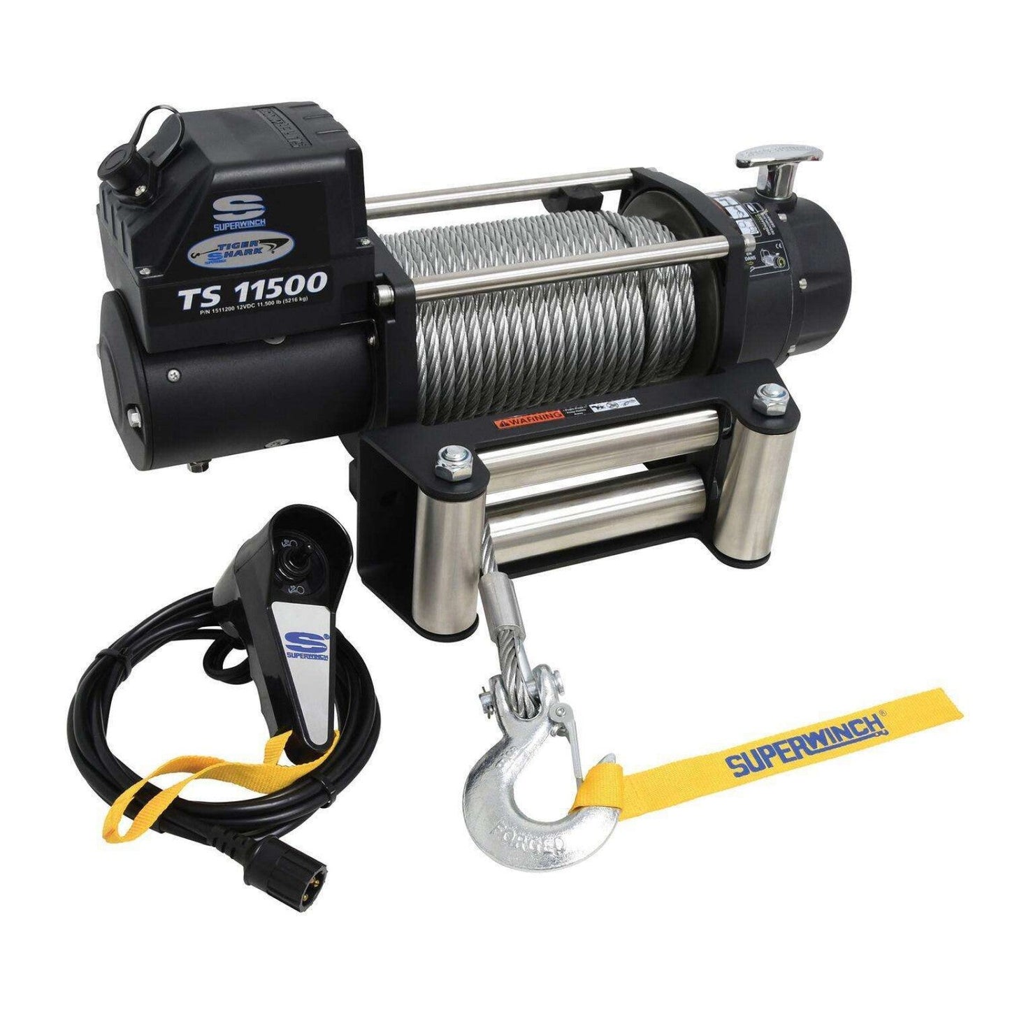 Superwinch Tiger Shark 11500 12V Winch with Steel Wire Rope - 11,500 lbs Heavy-Duty Off-Road Recovery Winch