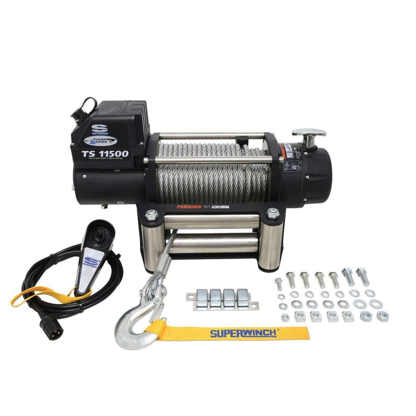 Superwinch Tiger Shark 11500 12V Winch with Steel Wire Rope - 11,500 lbs Heavy-Duty Off-Road Recovery Winch