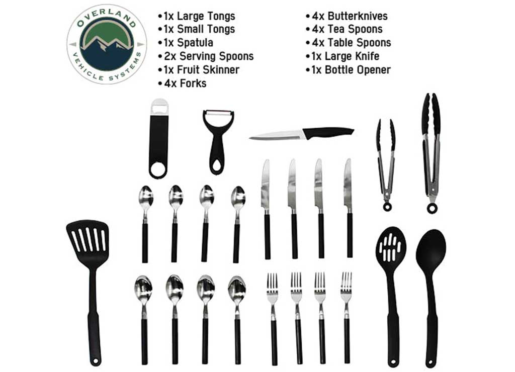 WILDERNESS COOKING SET - 21 PIECE UTENSIL AND GEAR KIT WITH HANGING STORAGE CASE