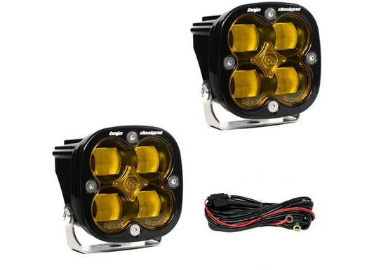 Baja Designs Squadron SAE amber LED light pod pair for fog, dust, and snow
