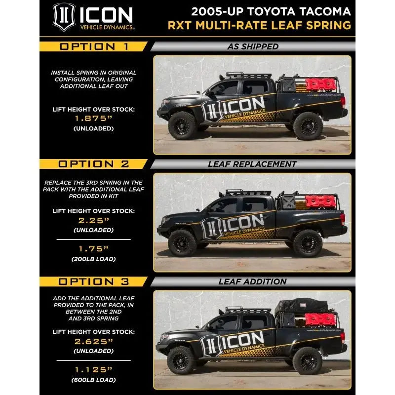 ICON Vehicle Dynamics - 05 - 23 TACOMA MULTI RATE RXT LEAF PACK W/ ADD IN LEAF