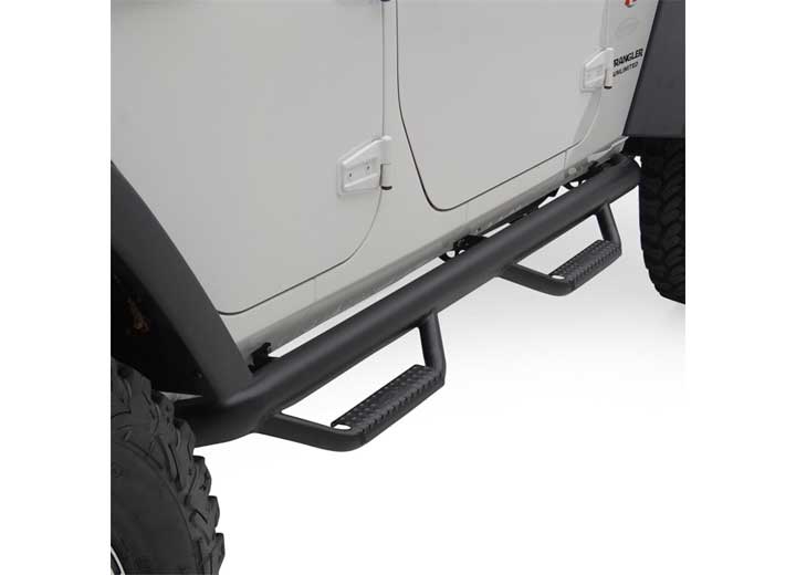07-18 WRANGLER 4DR WHEEL TO WHEEL NERF STEPS W/CLEATED STEPS; BLACK TEXTURE