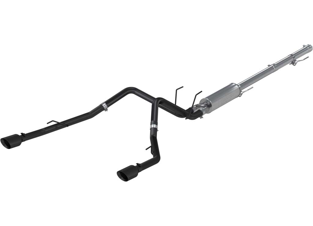 09-C RAM 1500 5.7L Dual Split Rear Cat Back Exhaust System in Sleek Black Finish