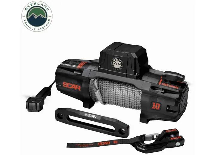 Overland Vehicle Systems - 10,000 LB. SCAR WINCH WITH WIRELESS REMOTE & STEEL CABLE - Heavy - Duty Performance