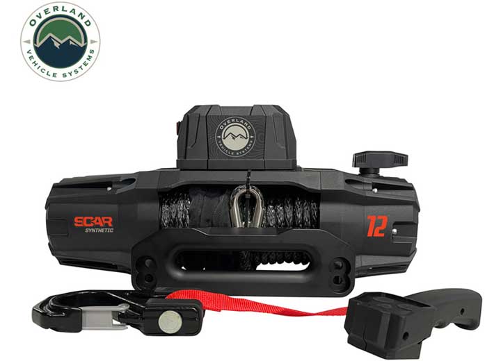 12,000 LB SCAR WINCH WITH SYNTHETIC ROPE & WIRELESS REMOTE CONTROL