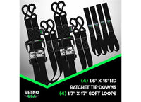 15FT Heavy-Duty Black Ratchet Tie-Down Straps (4-Pack) - 1.6IN Width