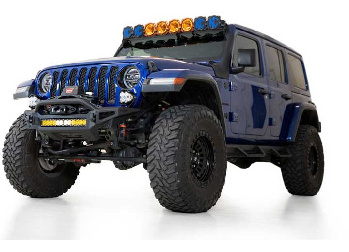 18-C WRANGLER ROCK FIGHTER FRONT BUMPER W/ MOUNTS FOR 5 CUBE LIGHTS OR 20IN UNIVERSAL LIGHT BAR BLK