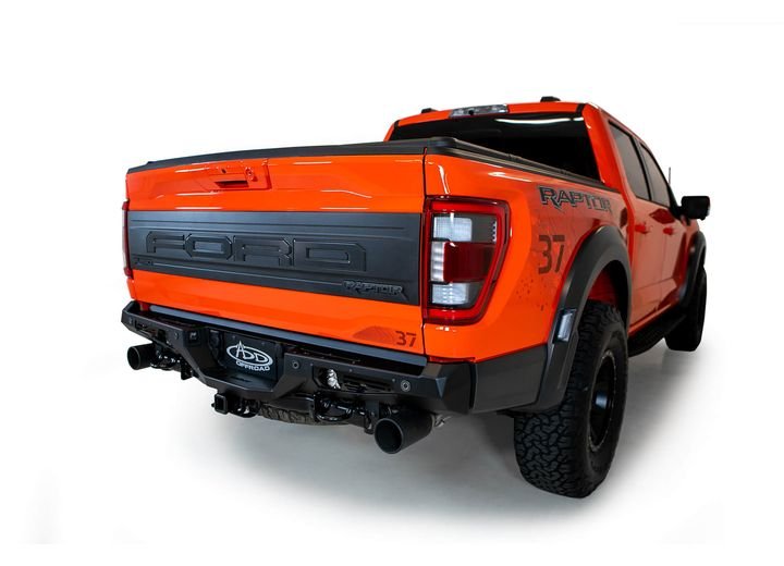 21-C F150 RAPTOR BOMBER REAR BUMPER BLACK (MOUNTS FOR 2 CUBE LIGHTS) SENSOR CUTOUTS