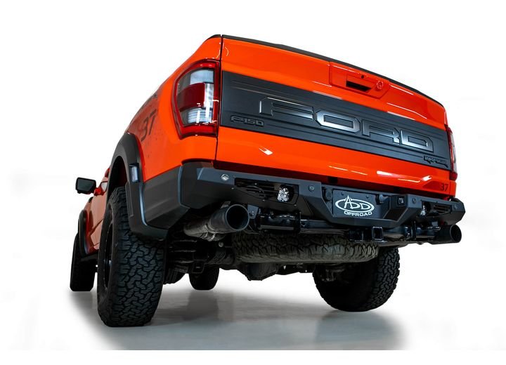 21-C F150 RAPTOR BOMBER REAR BUMPER BLACK (MOUNTS FOR 2 CUBE LIGHTS) SENSOR CUTOUTS
