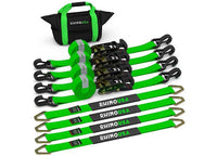 Heavy-Duty 2-Inch x 8-Foot Green Vehicle Tie-Down Kit with J-Hooks