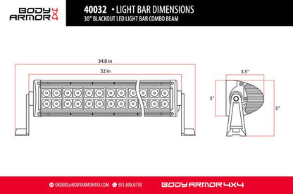 Body Armor 4x4 -30" Blackout Led Light Bar Combo Beam With Wire Harness     