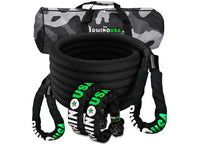 Rhino USA - 30FT Black Kinetic Recovery Rope Kit with Soft Shackles