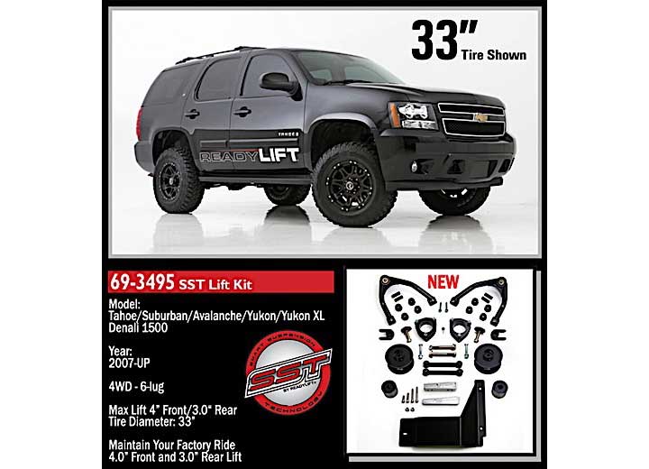 4IN SST LIFT KIT W/3IN REAR SPACER UPPER CONTROL ARMS  W/O SHOCKS 07-14 CHEVY/GMC TAHOE 4WD
