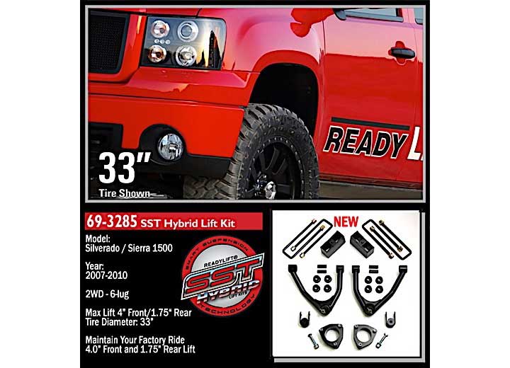 ReadyLift Suspension - 4IN SST LIFT KIT W/STEEL OE UPPER CONTROL ARMS W/O SHOCKS 07 - 16 CHEVY/GMC 1500 RWD