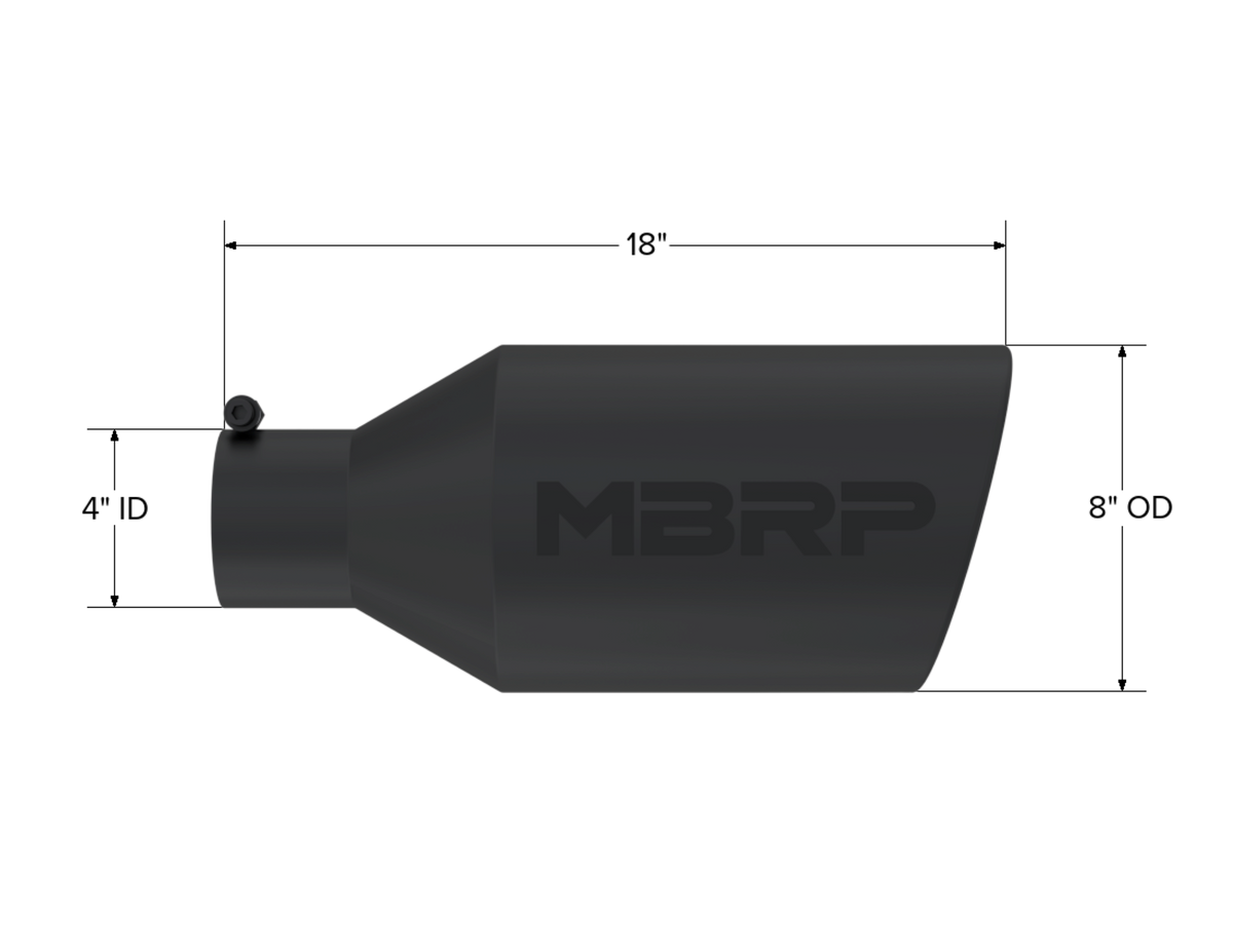 MBRP T5128BLK Tip. 8in. O.D.. Rolled End. 4in. inlet 18in. in length - view 2