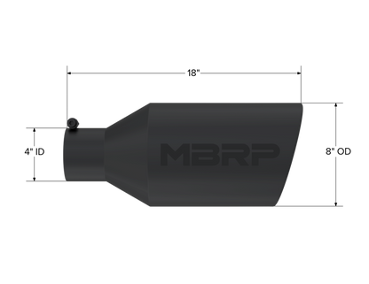 MBRP T5128BLK Tip. 8in. O.D.. Rolled End. 4in. inlet 18in. in length - view 2
