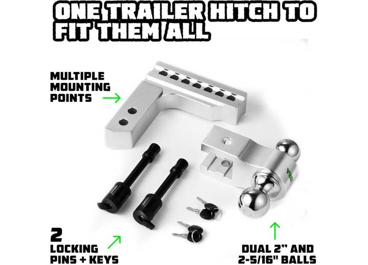 6-Inch Heavy-Duty Adjustable Tow Hitch - Silver 2-Inch