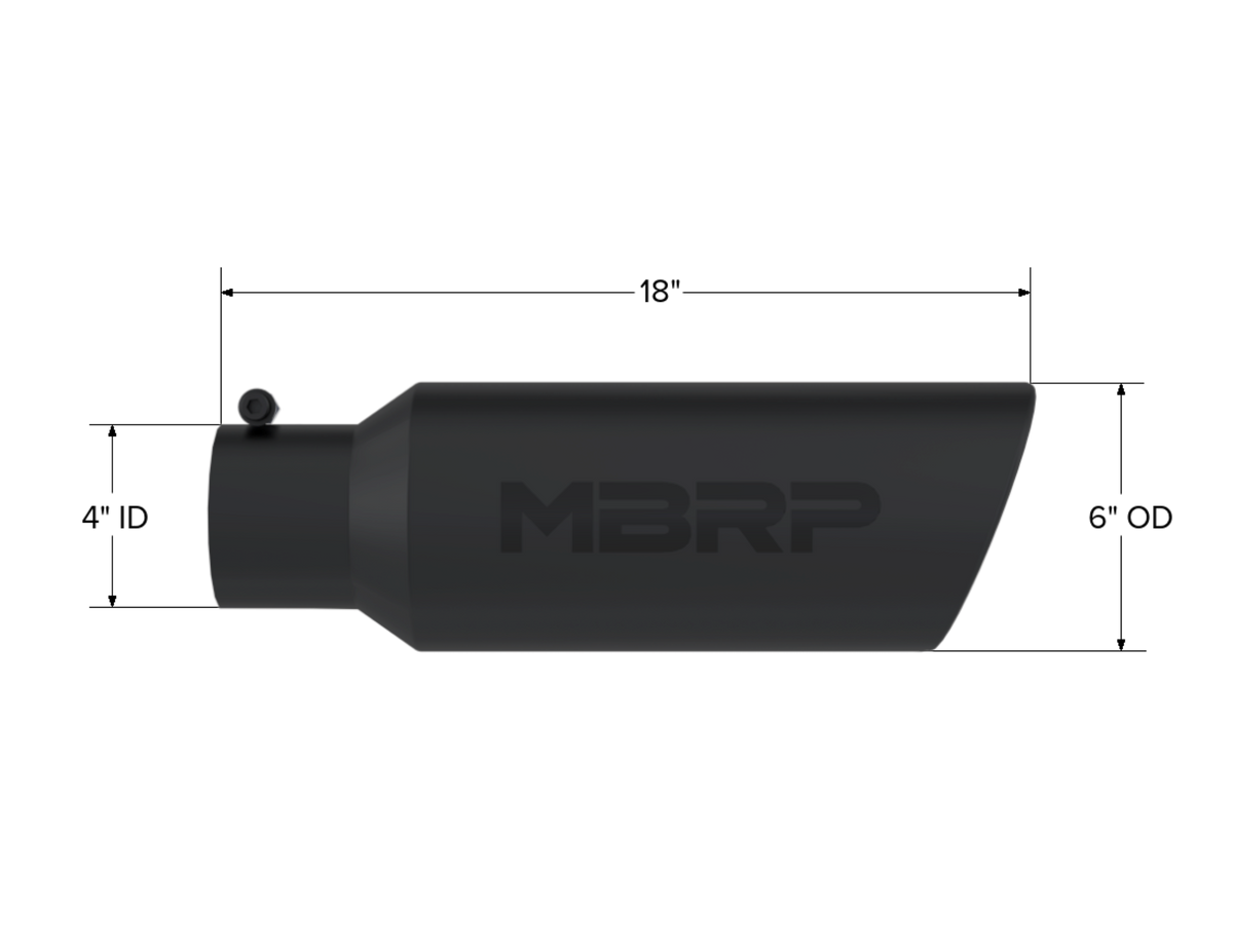 MBRP T5130BLK Tip. 6in. O.D.. Rolled end. 4in. inlet 18in. in length - view 2