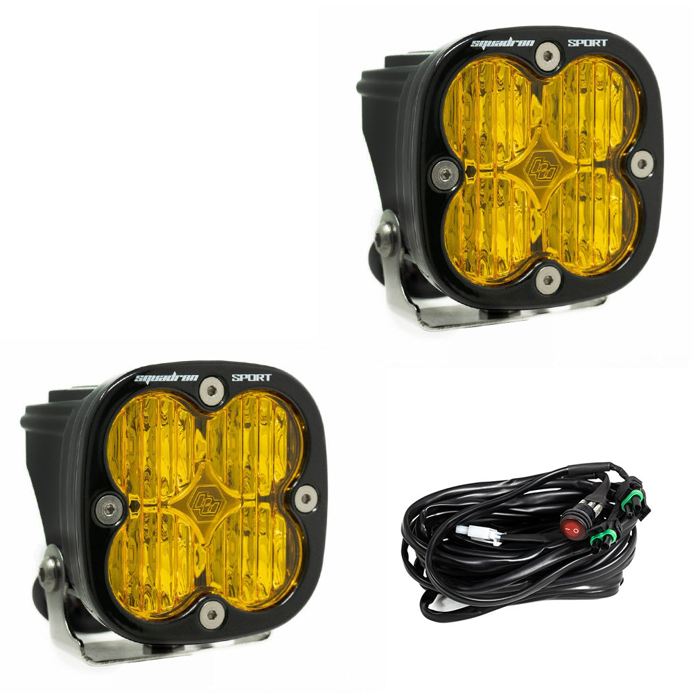 Baja Designs Squadron Sport Black LED Auxiliary Light Pod Pair (Amber - Wide Cornering) Baja Designs