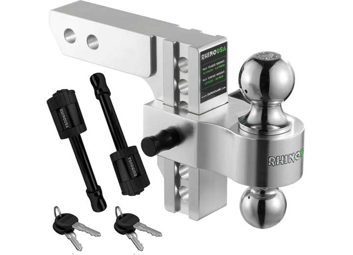 Rhino USA - 8 - Inch Premium Heavy Duty Towing Drop Hitch - 2.5 - Inch Silver Finish