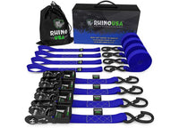 Rhino USA - 8FT Heavy Duty Blue Ratchet Tie - Downs (Set of 4)