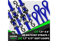 Rhino USA - 8FT Heavy Duty Blue Ratchet Tie - Downs (Set of 4)