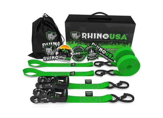 Rhino USA - 8FT Heavy - Duty Green Ratchet Tie - Down Straps (2 - Pack)
