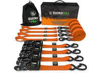 Rhino USA - 8FT Heavy - Duty Orange Ratchet Tie - Down Straps (4 - Pack)