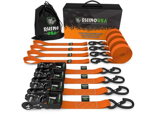 8FT Heavy-Duty Orange Ratchet Tie-Down Straps (4-Pack)