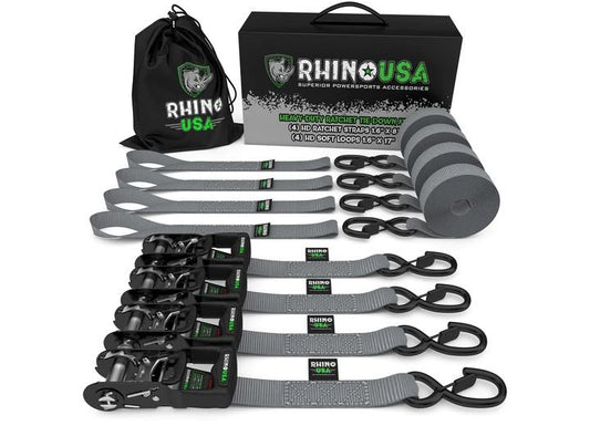 8FT Heavy-Duty Ratchet Tie-Down Straps Set (4 Pack) - Gray 1.6" Width