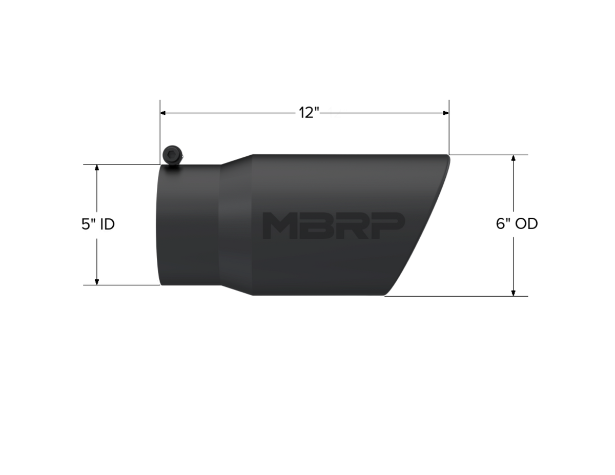 MBRP T5075BLK Tip. 6in. O.D. Angled Rolled End 5in. inlet 12in. length - view 2