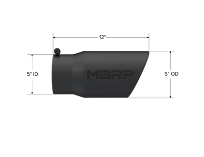 MBRP T5075BLK Tip. 6in. O.D. Angled Rolled End 5in. inlet 12in. length - view 2