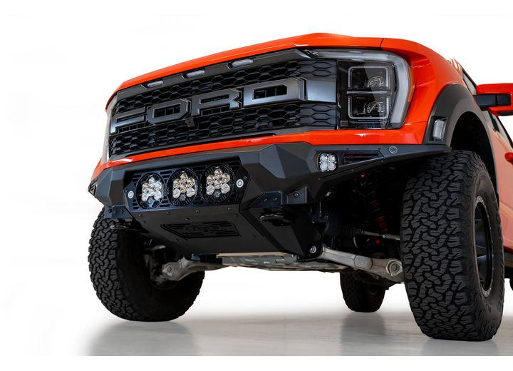 21-C F150 RAPTOR BOMBER FRONT BUMPER BLACK(MOUNTS FOR 3 BAJA DESIGN LP6 ROUND LIGHTS)
