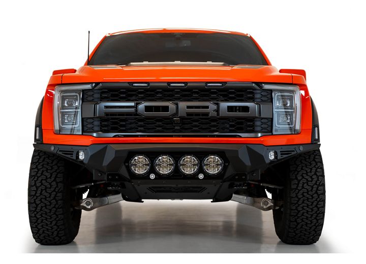 21-C F150 RAPTOR BOMBER FRONT BUMPER BLACK(MOUINTS 4 RIGED 360 6IN ROUND LIGHTS)