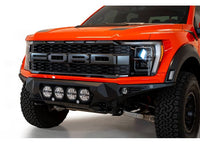 21-C F150 RAPTOR BOMBER FRONT BUMPER BLACK(MOUINTS 4 RIGED 360 6IN ROUND LIGHTS)