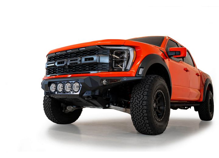 21-C F150 RAPTOR BOMBER FRONT BUMPER BLACK(MOUINTS 4 RIGED 360 6IN ROUND LIGHTS)