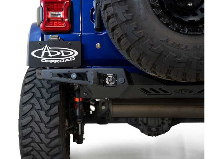 18-C WRANGLER STEALTH FIGHTER REAR BUMPER W/D RING MOUNTS & MOUNTS FOR 2 CUBE LIGHTS BLACK