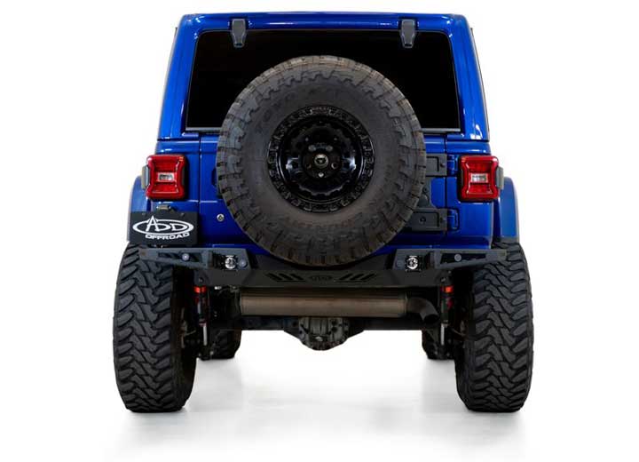 18-C WRANGLER STEALTH FIGHTER REAR BUMPER W/D RING MOUNTS & MOUNTS FOR 2 CUBE LIGHTS BLACK