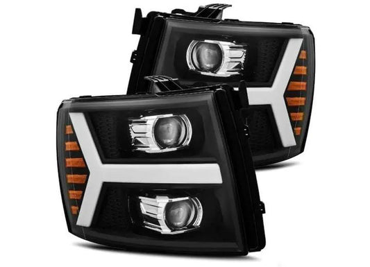AlphaRex USA 07-13 Chevrolet Silverado PRO-Series Black Halogen Projector Headlights - Ultimate Visibility & Stylish Upgrade