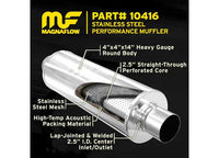 MUFFLER PERFORMANCE SS 14X4X4 2.5/2.5 C/C