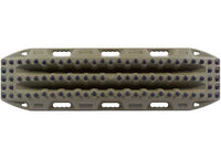 The MAXTRAX XTREME OLIVE DRAB RECOVERY BOARDS by MAXTRAX feature multiple rectangular cutouts and spaced bumps, designed to provide traction for vehicles stuck in sand, mud, or snow. These recovery boards boast a rugged surface for enhanced grip and durability, making them perfect for off-road recovery scenarios.