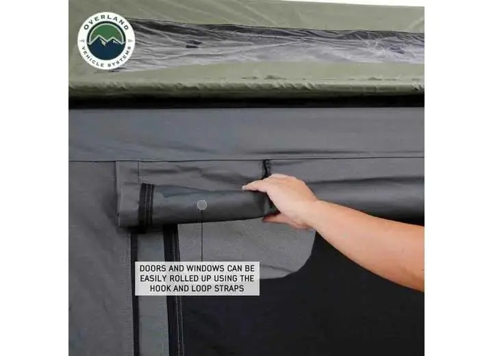 Overland Vehicle Systems / Up Down Air - N2E NOMADIC 2 Extended Rooftop Tent with Green Rainfly and Gray Body