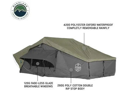 Overland Vehicle Systems / Up Down Air - N2E NOMADIC 2 Extended Rooftop Tent with Green Rainfly and Gray Body