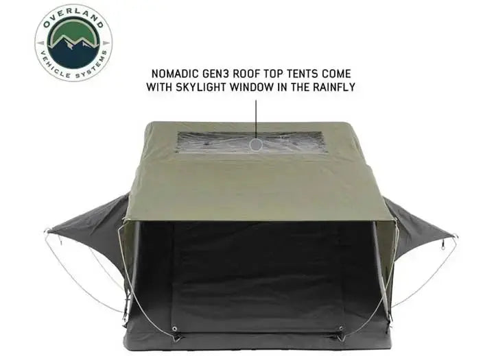 Overland Vehicle Systems / Up Down Air - N2E NOMADIC 2 Extended Rooftop Tent with Green Rainfly and Gray Body