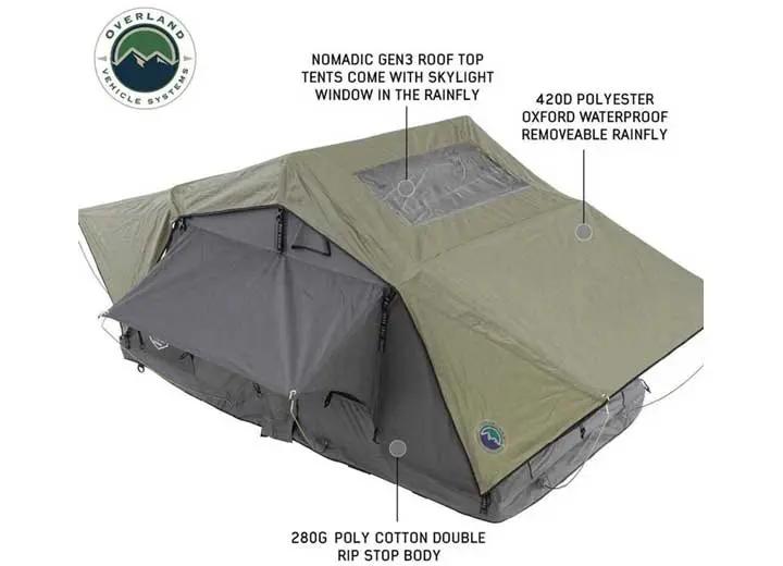 N3S Nomadic 3 Standard Roof Top Tent - Gray Body with Green Rainfly for Adventurous Camping